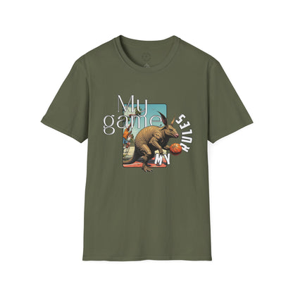 Retro Dinosaur Basketball T-Shirt - Fun Graphic Tee for Sport Enthusiasts, armadillo