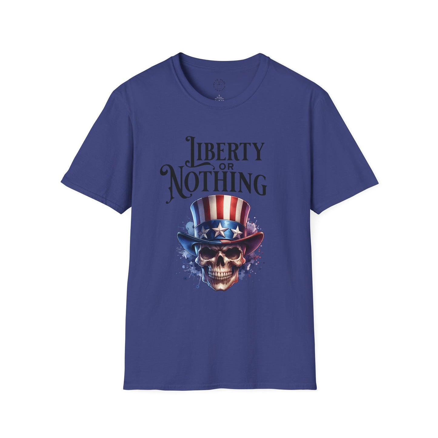 Liberty or Nothing Skull T-Shirt | Unisex Softstyle Tee for Independence Day & Patriotic Celebrations