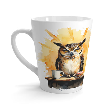 Owl Latte Mug - 'Good Morning' Ceramic Coffee Cup, Watercolor Owl Coffee Lover Gift