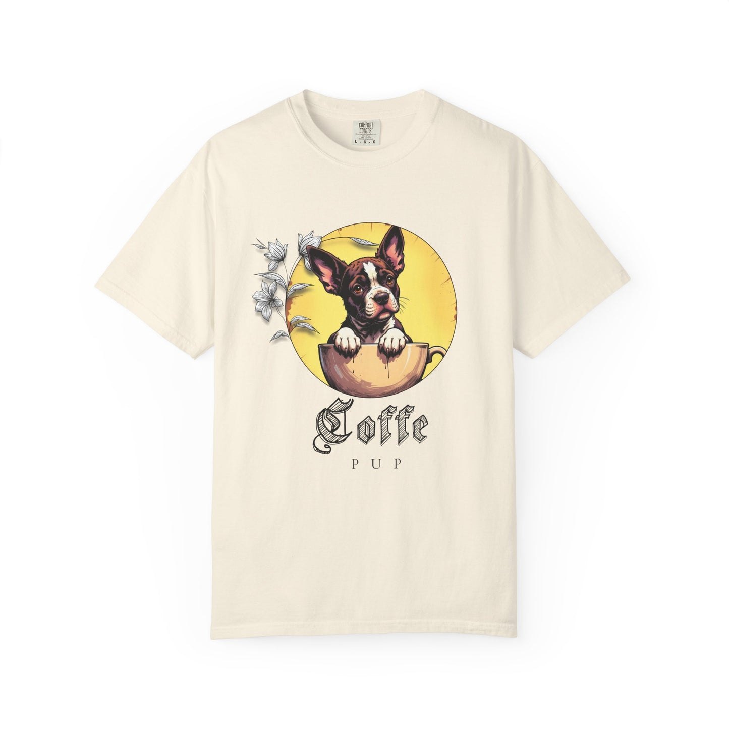 Coffee Pup Unisex Garment-Dyed T-shirt - Cute Dog Lovers Tee