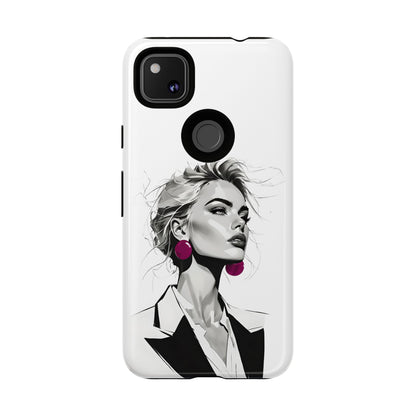 Phone Case — Chic Portrait with Pink Earrings (Stylish Protective Tough Case)