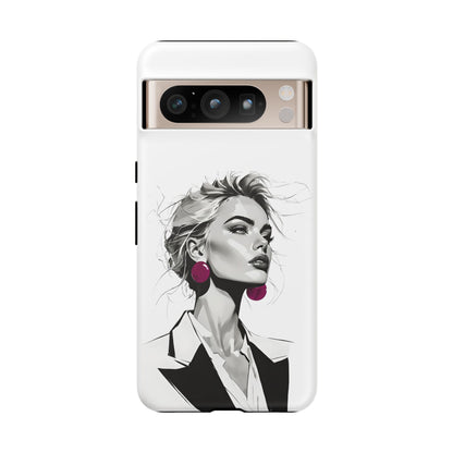 Phone Case — Chic Portrait with Pink Earrings (Stylish Protective Tough Case)