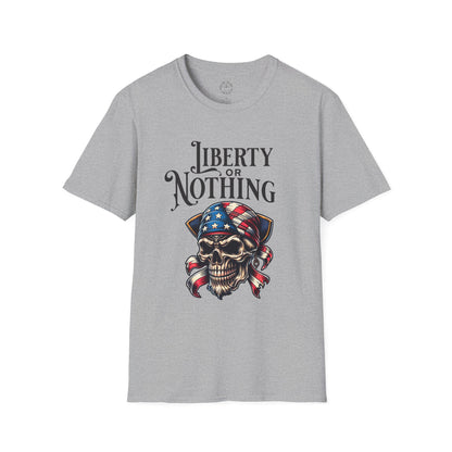 Liberty or Nothing Skull T-Shirt | Unisex Softstyle Tee for Independence Day & Patriotic Celebrations