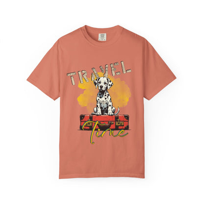 Travel Time Dog T-Shirt, Unisex Graphic Tee, Pet Lover's Gift, Vacation Shirt, Travel Enthusiast Apparel