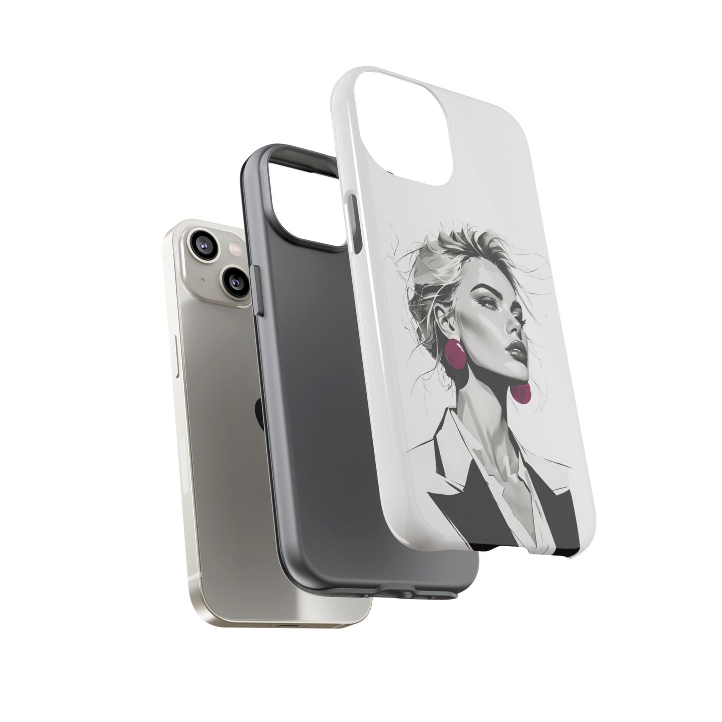 Phone Case — Chic Portrait with Pink Earrings (Stylish Protective Tough Case)