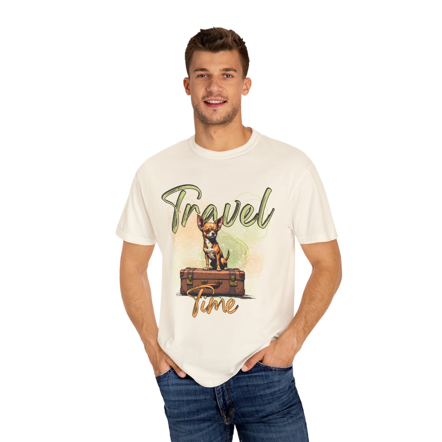 Travel Time Unisex Garment-Dyed T-Shirt - Cute Dog Design for Animal Lovers