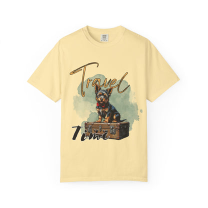 Travel Time Unisex Garment-Dyed T-Shirt with Dog Design