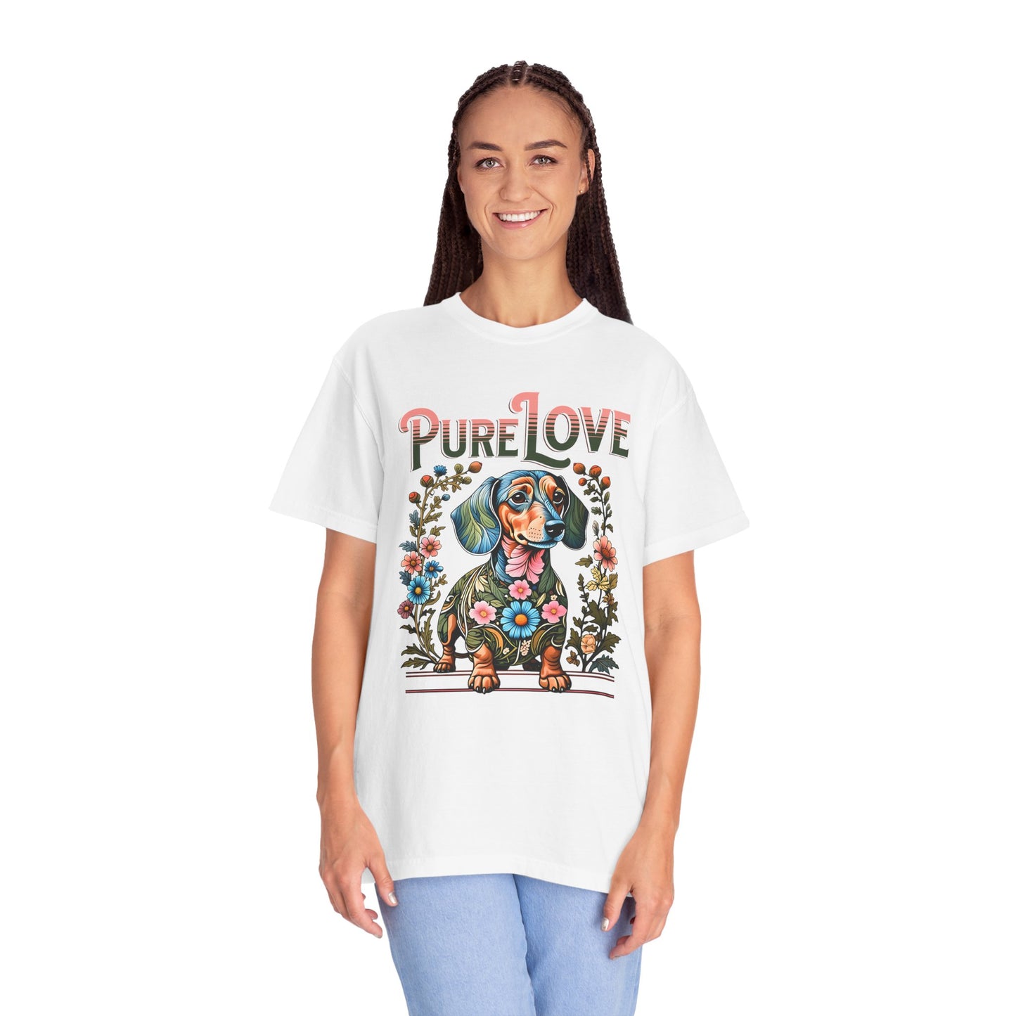 Pure Love Dog Art Unisex T-Shirt - Flower Design for Animal Lovers
