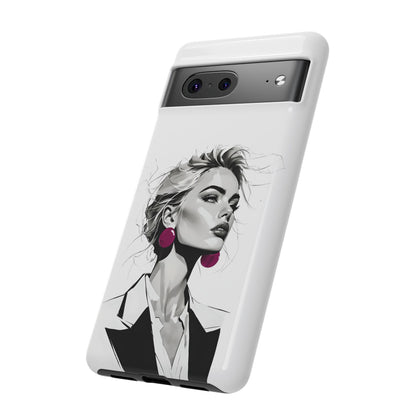 Phone Case — Chic Portrait with Pink Earrings (Stylish Protective Tough Case)