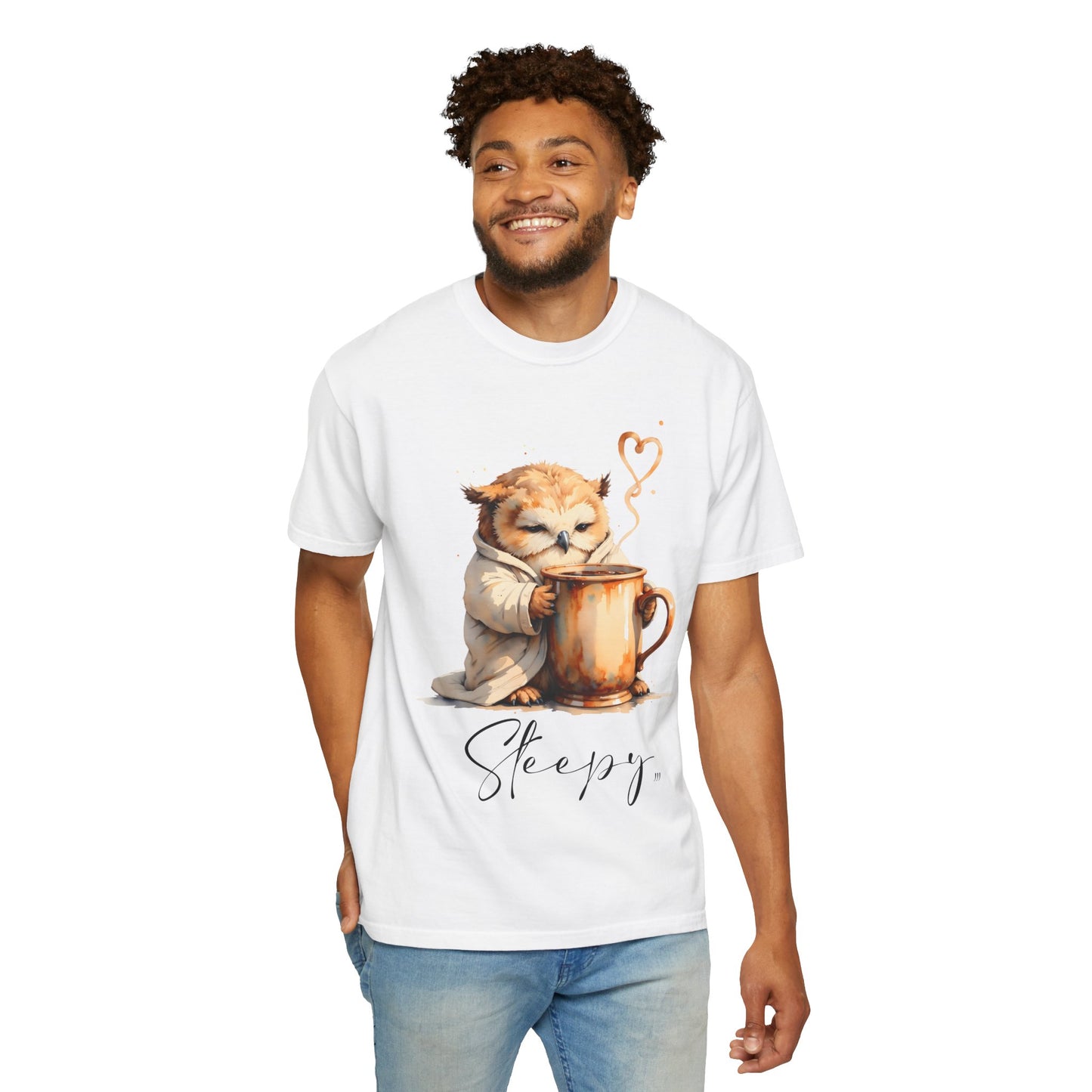 Sleepy Owl Coffee T-Shirt — Cute Cozy Morning Tee