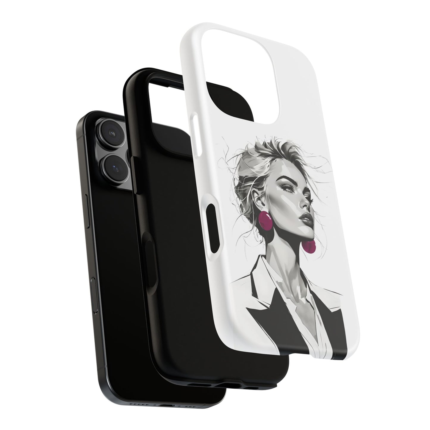 Phone Case — Chic Portrait with Pink Earrings (Stylish Protective Tough Case)
