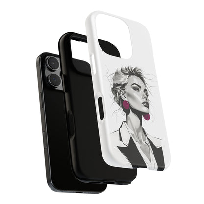 Phone Case — Chic Portrait with Pink Earrings (Stylish Protective Tough Case)