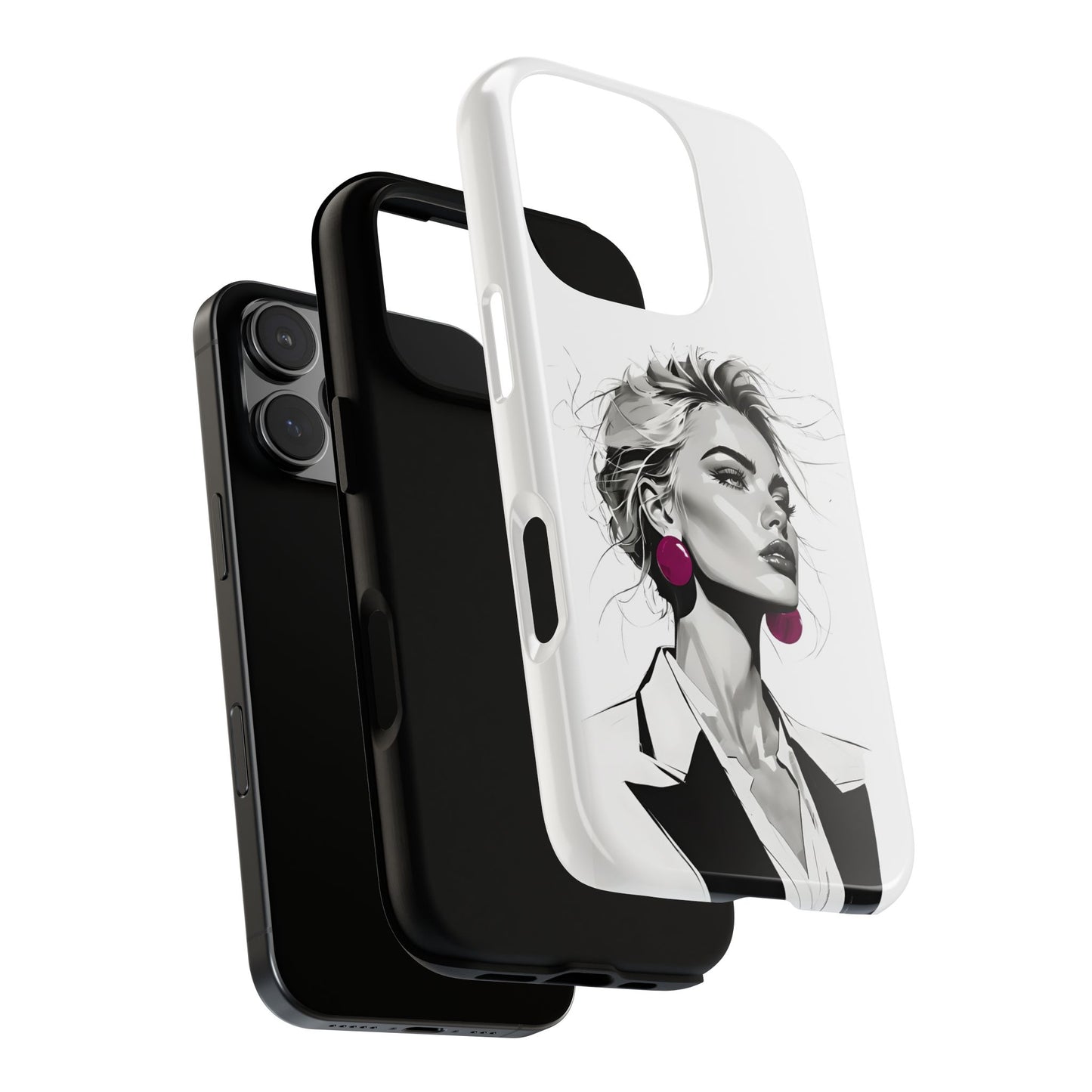 Phone Case — Chic Portrait with Pink Earrings (Stylish Protective Tough Case)