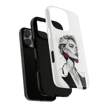 Phone Case — Chic Portrait with Pink Earrings (Stylish Protective Tough Case)