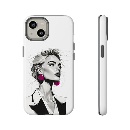 Phone Case — Chic Portrait with Pink Earrings (Stylish Protective Tough Case)