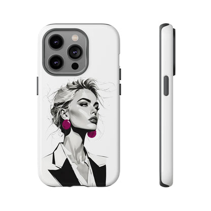 Phone Case — Chic Portrait with Pink Earrings (Stylish Protective Tough Case)