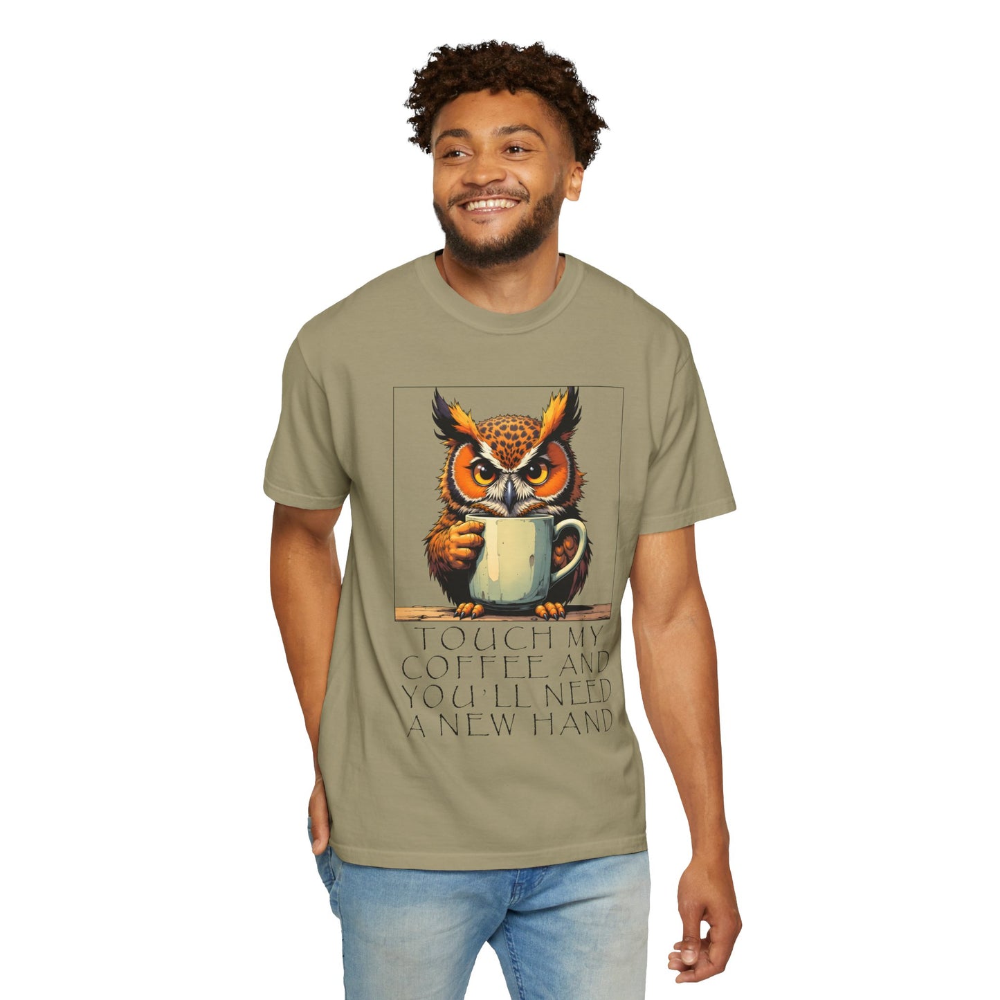 Coffee Owl T‑Shirt - "Touch My Coffee and You'll Need a New Hand" Graphic Tee