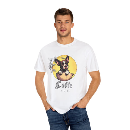 Coffee Pup Unisex Garment-Dyed T-shirt - Cute Dog Lovers Tee