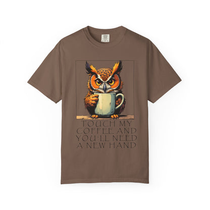 Coffee Owl T‑Shirt - "Touch My Coffee and You'll Need a New Hand" Graphic Tee