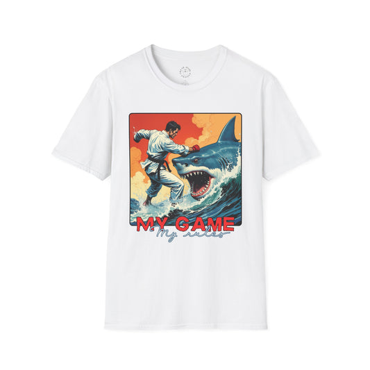 My Game Unisex Softstyle T-Shirt - Retro Shark Design Tee for Adventure Lovers, karate,sport
