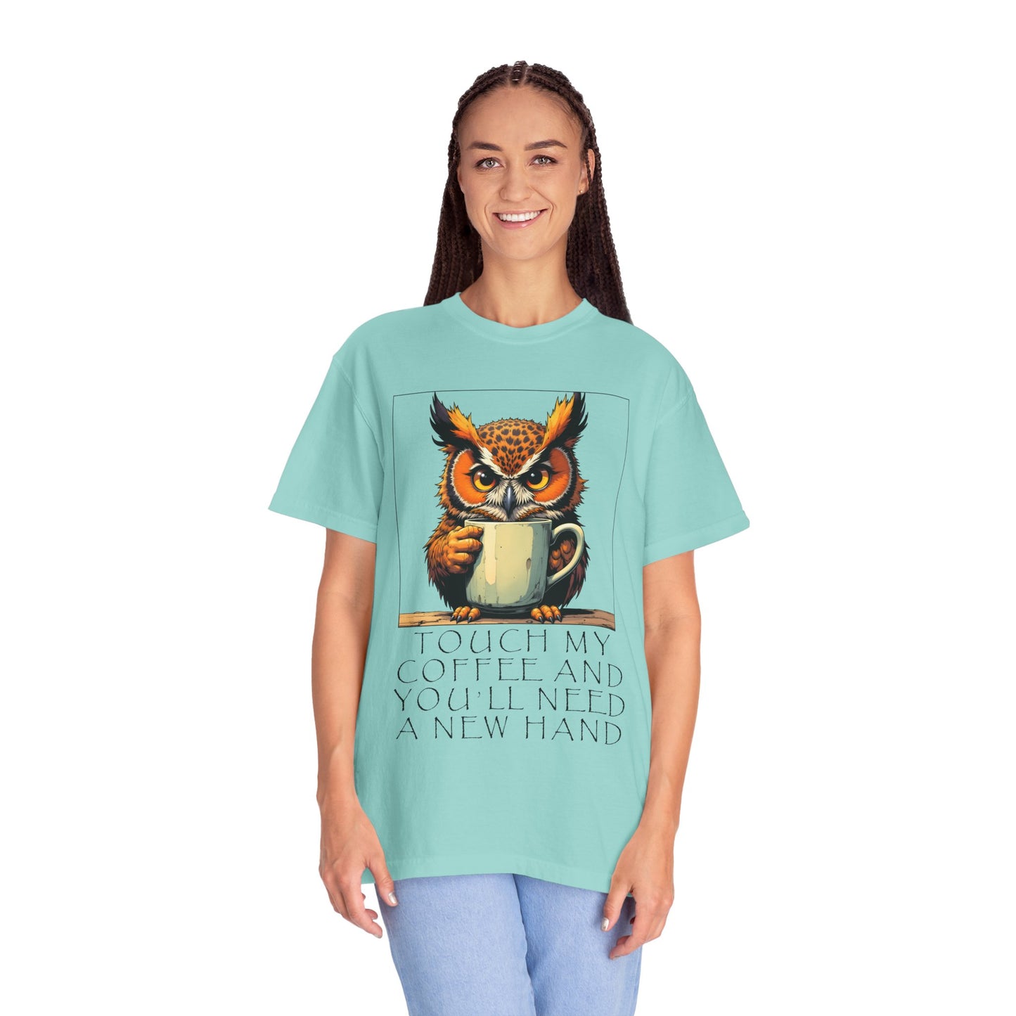 Coffee Owl T‑Shirt - "Touch My Coffee and You'll Need a New Hand" Graphic Tee