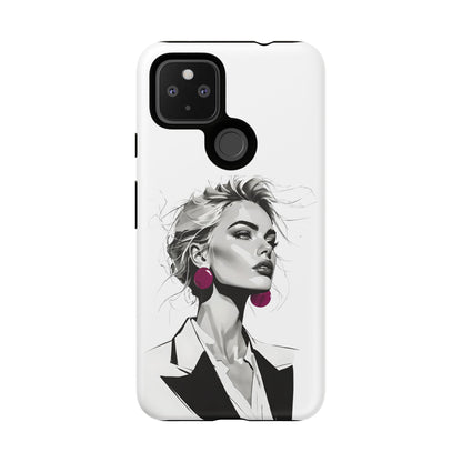 Phone Case — Chic Portrait with Pink Earrings (Stylish Protective Tough Case)