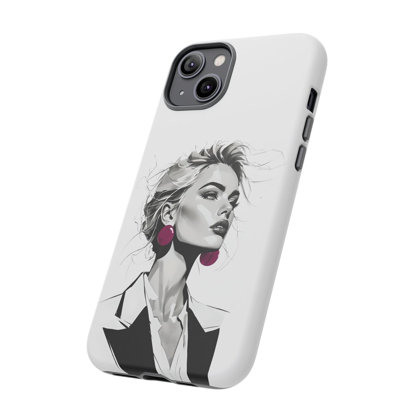 Phone Case — Chic Portrait with Pink Earrings (Stylish Protective Tough Case)