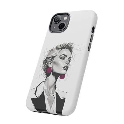 Phone Case — Chic Portrait with Pink Earrings (Stylish Protective Tough Case)