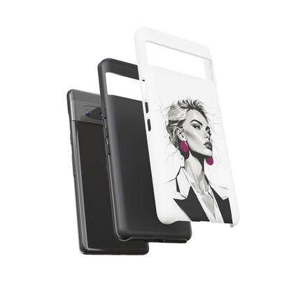 Phone Case — Chic Portrait with Pink Earrings (Stylish Protective Tough Case)
