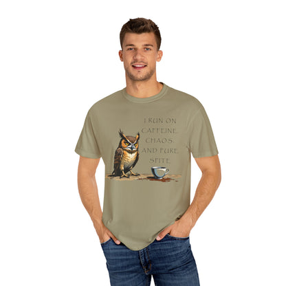 Owl & Coffee T‑Shirt — "I Run On Caffeine, Chaos, And Pure Spite" Graphic Tee