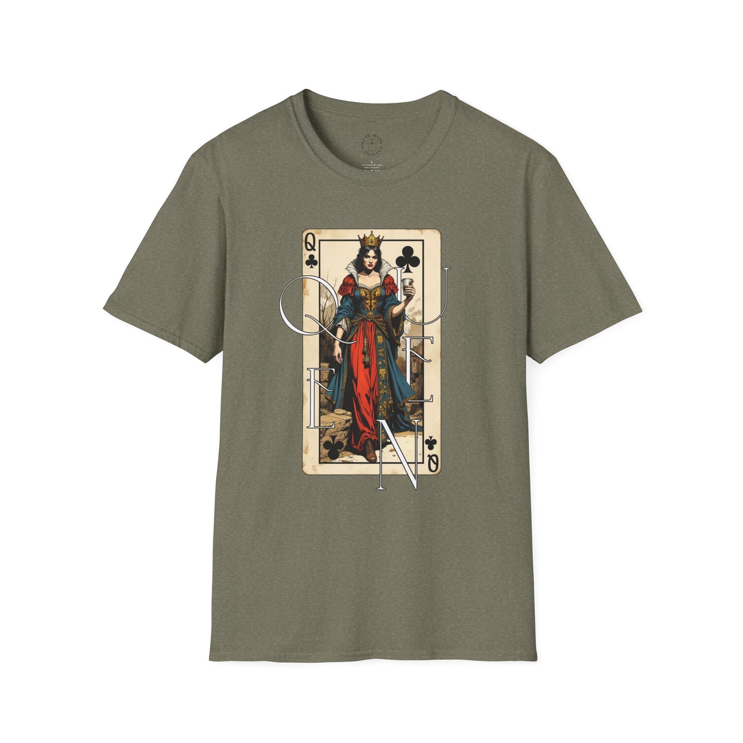 Queen Playing Card Graphic Unisex Softstyle T-Shirt, girl. queen