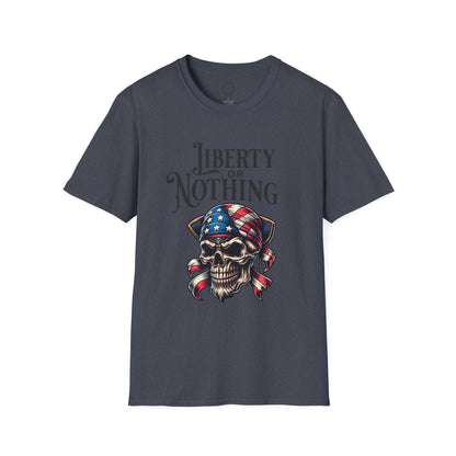 Liberty or Nothing Skull T-Shirt | Unisex Softstyle Tee for Independence Day & Patriotic Celebrations