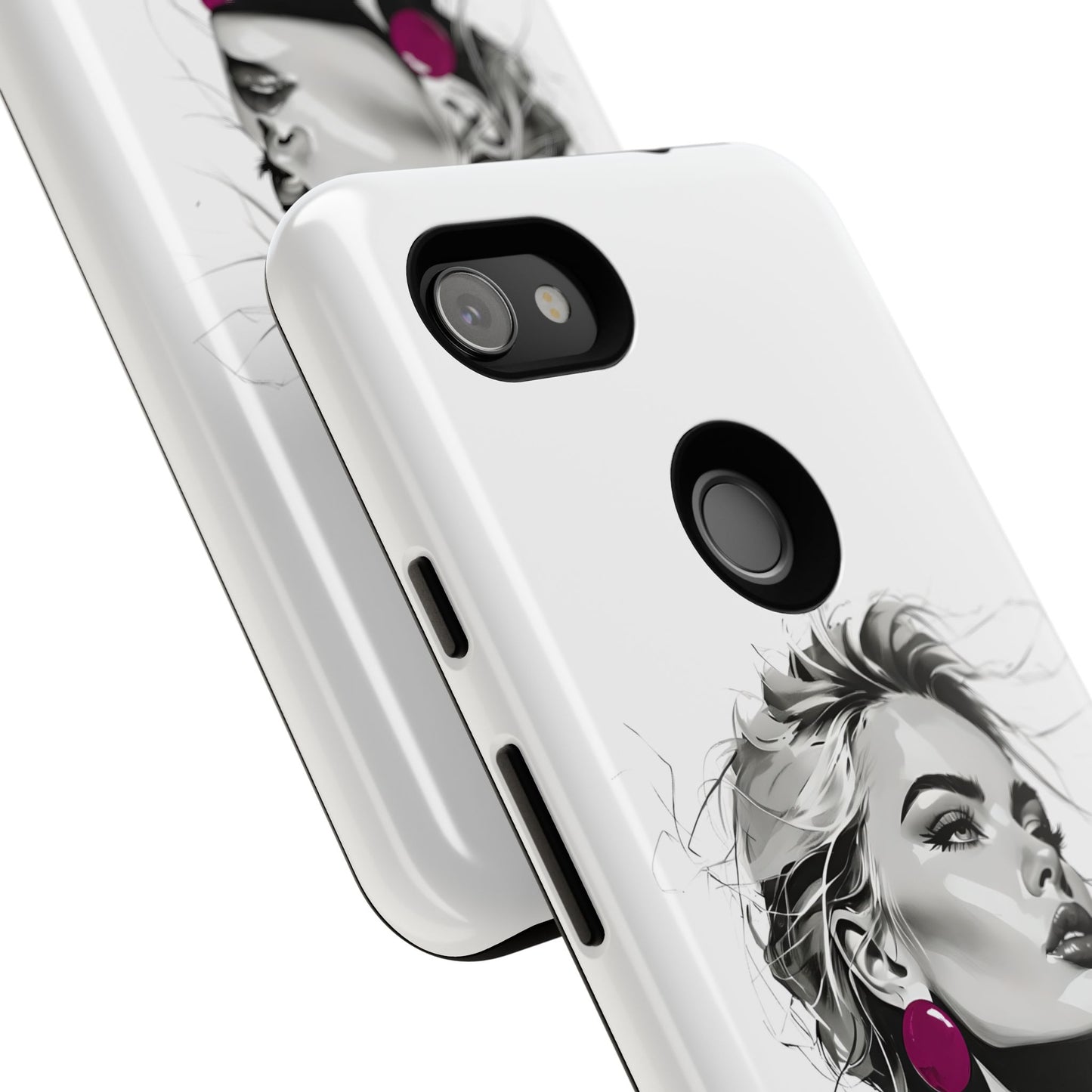 Phone Case — Chic Portrait with Pink Earrings (Stylish Protective Tough Case)