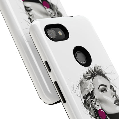 Phone Case — Chic Portrait with Pink Earrings (Stylish Protective Tough Case)