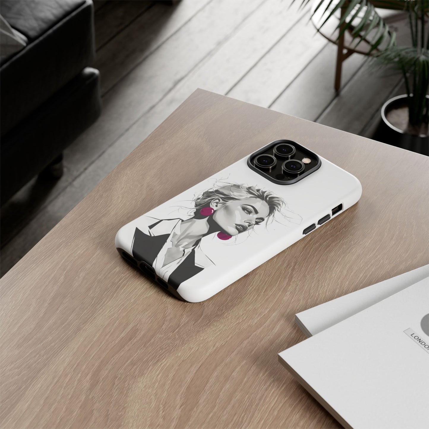 Phone Case — Chic Portrait with Pink Earrings (Stylish Protective Tough Case)