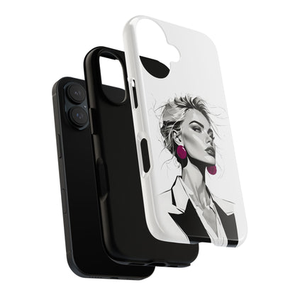 Phone Case — Chic Portrait with Pink Earrings (Stylish Protective Tough Case)