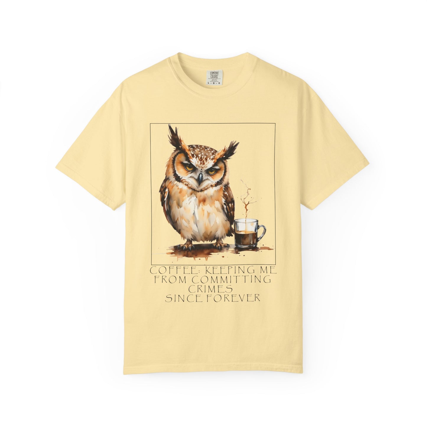 Owl Coffee Illustration T‑Shirt — 'Coffee First, Commit Later' Graphic Tee