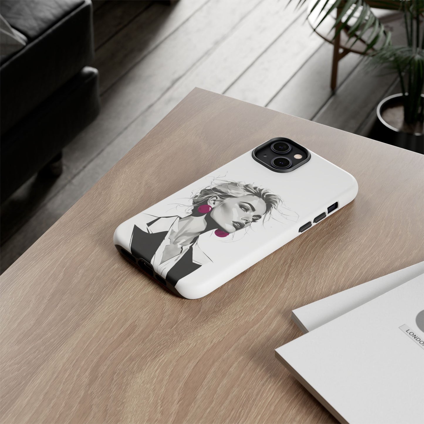 Phone Case — Chic Portrait with Pink Earrings (Stylish Protective Tough Case)