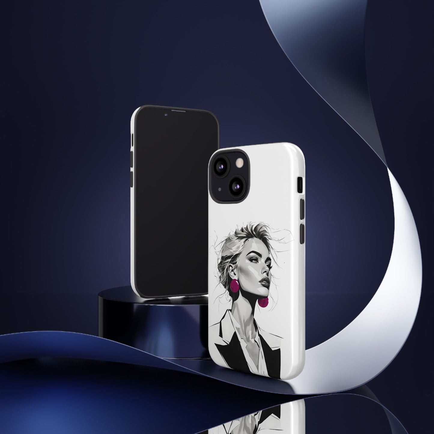 Phone Case — Chic Portrait with Pink Earrings (Stylish Protective Tough Case)