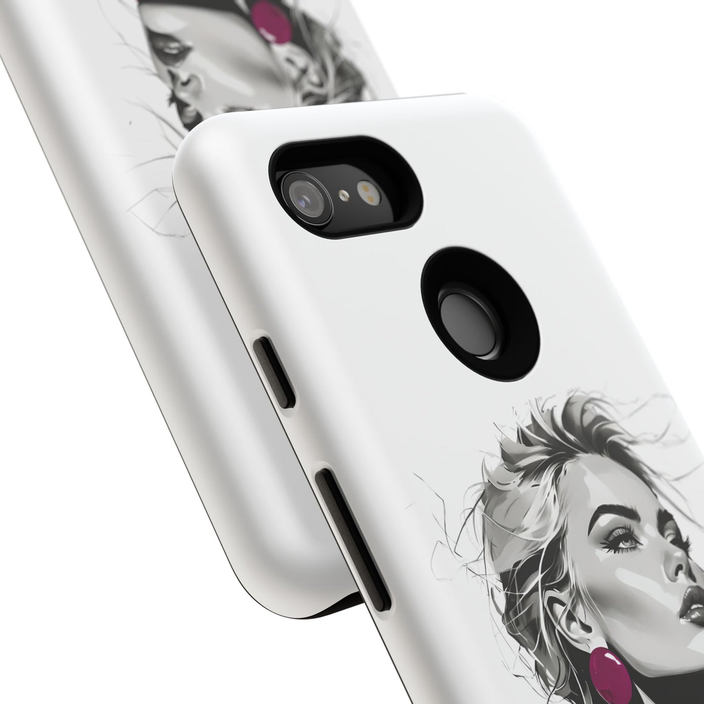Phone Case — Chic Portrait with Pink Earrings (Stylish Protective Tough Case)