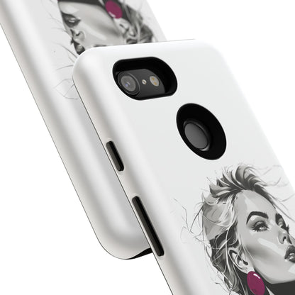 Phone Case — Chic Portrait with Pink Earrings (Stylish Protective Tough Case)