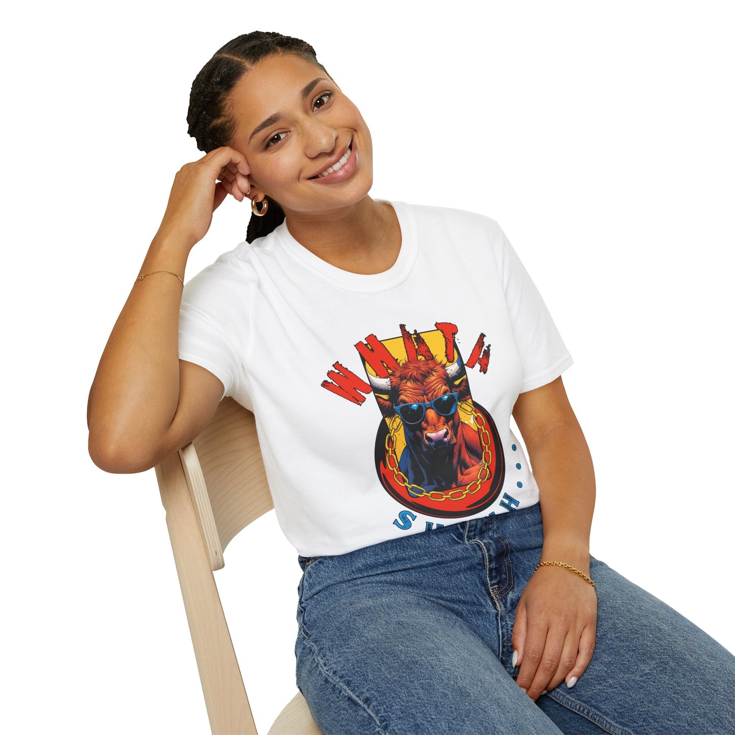 Funny Cow Graphic Unisex T-Shirt - 'Wata bull Shhhh...'