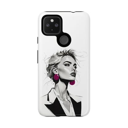 Phone Case — Chic Portrait with Pink Earrings (Stylish Protective Tough Case)