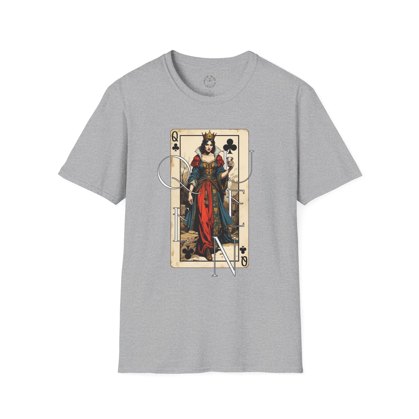 Queen Playing Card Graphic Unisex Softstyle T-Shirt, girl. queen