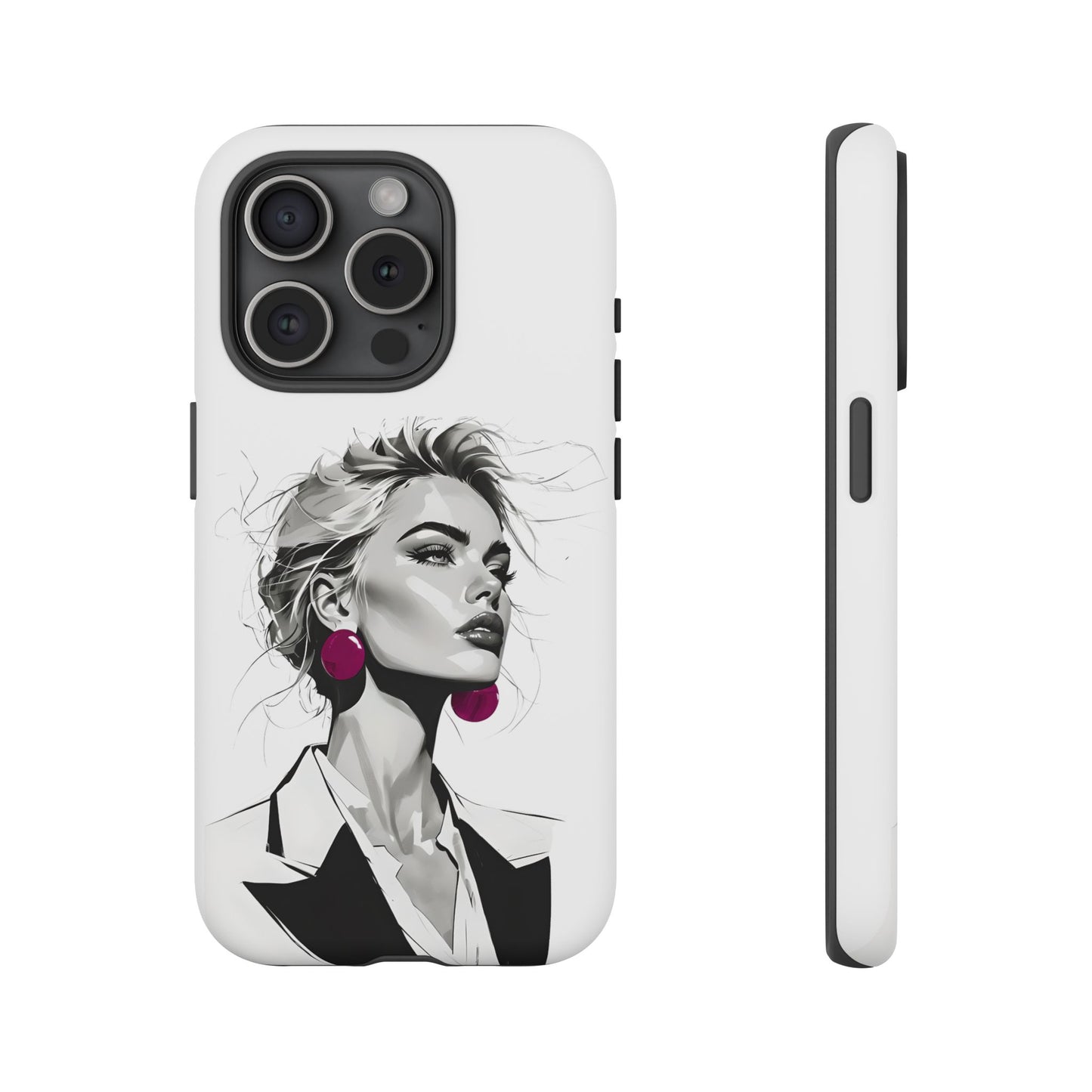 Phone Case — Chic Portrait with Pink Earrings (Stylish Protective Tough Case)