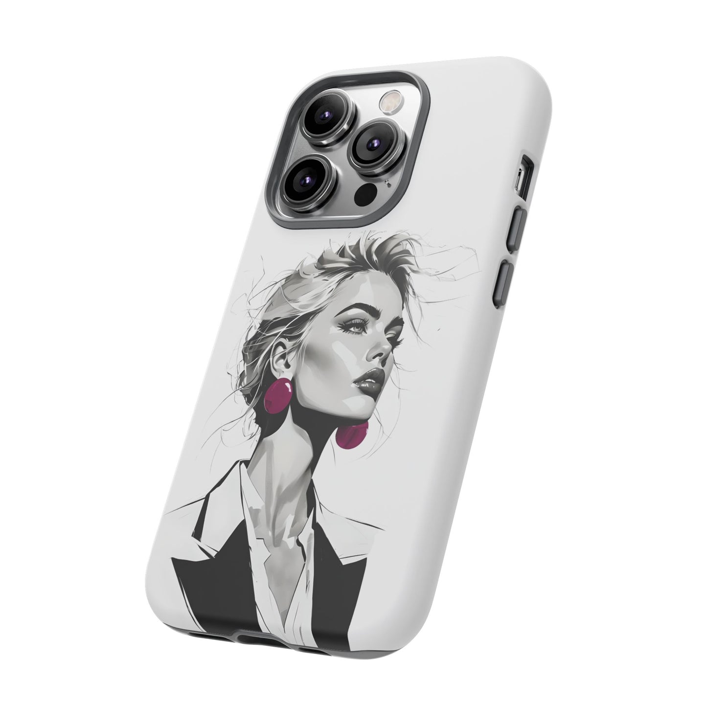 Phone Case — Chic Portrait with Pink Earrings (Stylish Protective Tough Case)