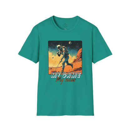 Vintage Space Explorer T-Shirt - 'My Game My Rules' golf, moon,sport