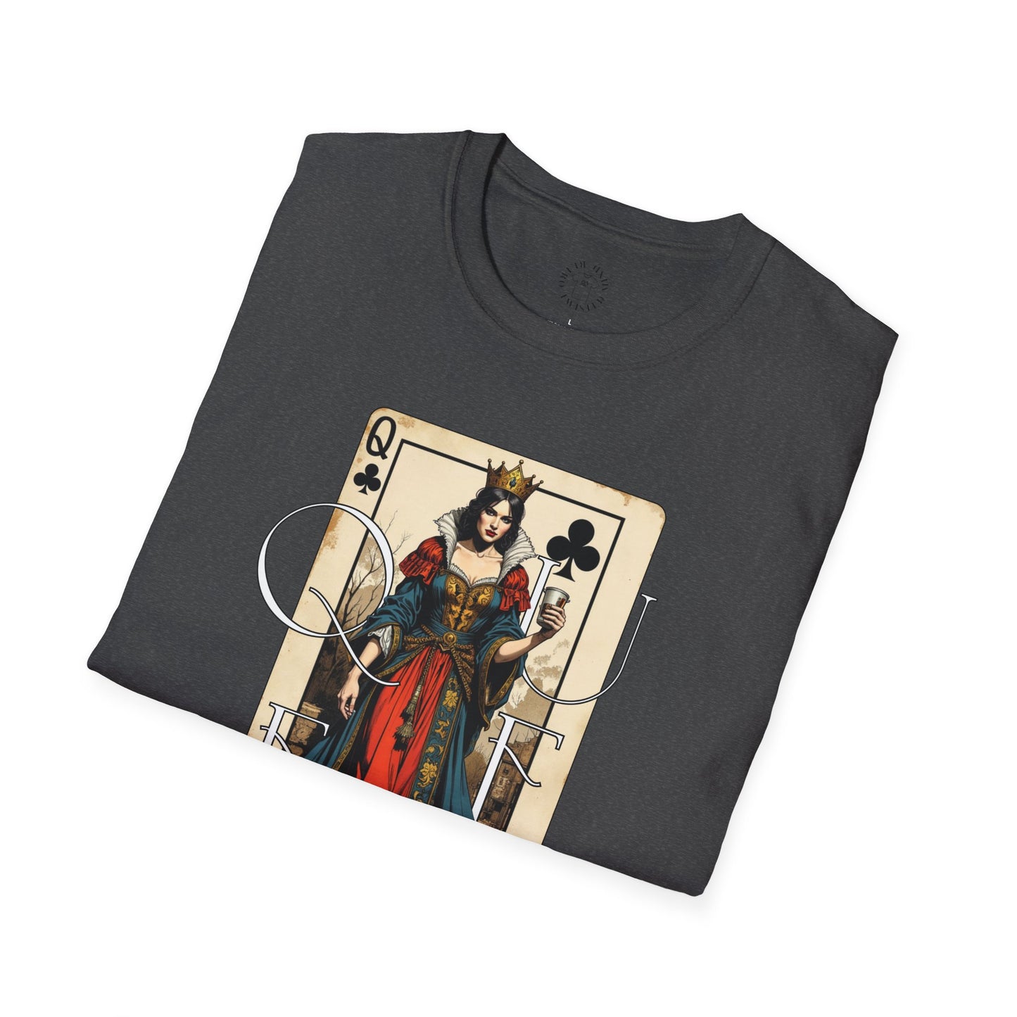 Queen Playing Card Graphic Unisex Softstyle T-Shirt, girl. queen