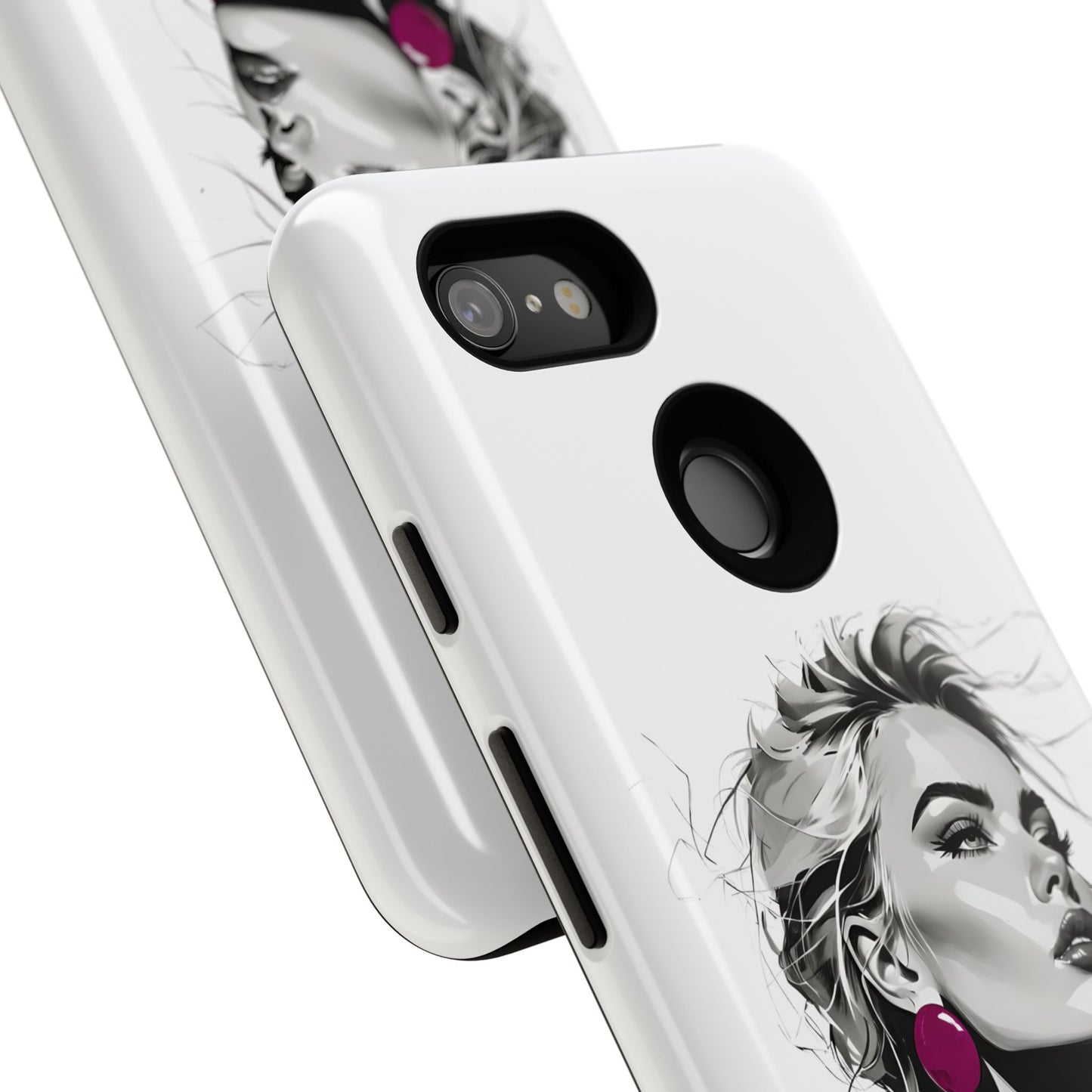 Phone Case — Chic Portrait with Pink Earrings (Stylish Protective Tough Case)
