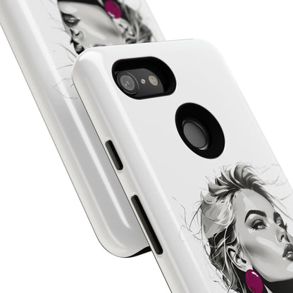 Phone Case — Chic Portrait with Pink Earrings (Stylish Protective Tough Case)